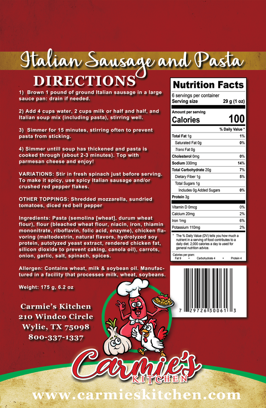 Carmie’s Kitchen Italian Sausage and Pasta Soup Mix