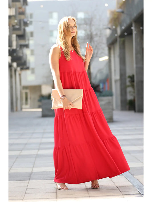 Tiered Red Maxi Dress