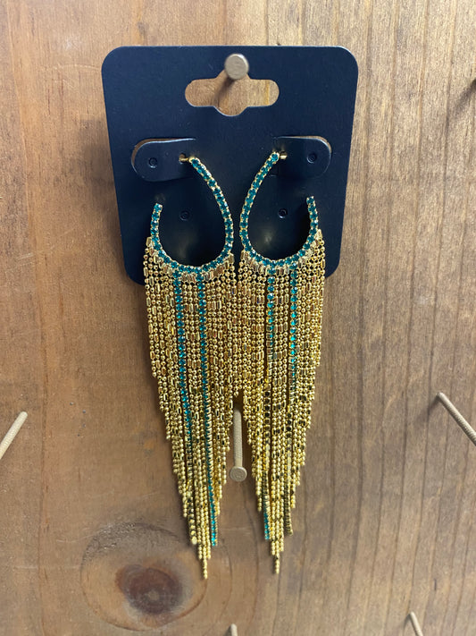 Green + Gold Dangle Earrings