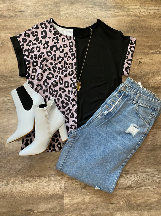 Half Leopard Patchwork Tee